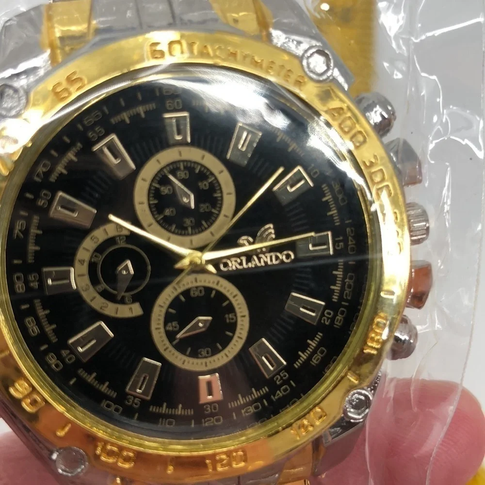 Mens Casual Quartz Watch Gold and Silver Tone Wrist Band